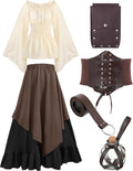 Hillban Women Medieval Renaissance Dress Costume - Classic Beige Brown