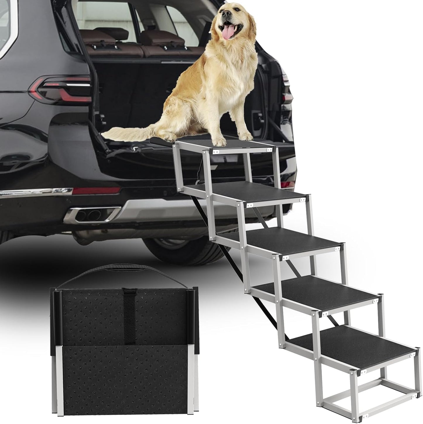 Dog Stairs for Large Dogs - 5 Step Wide 16in High Ramp