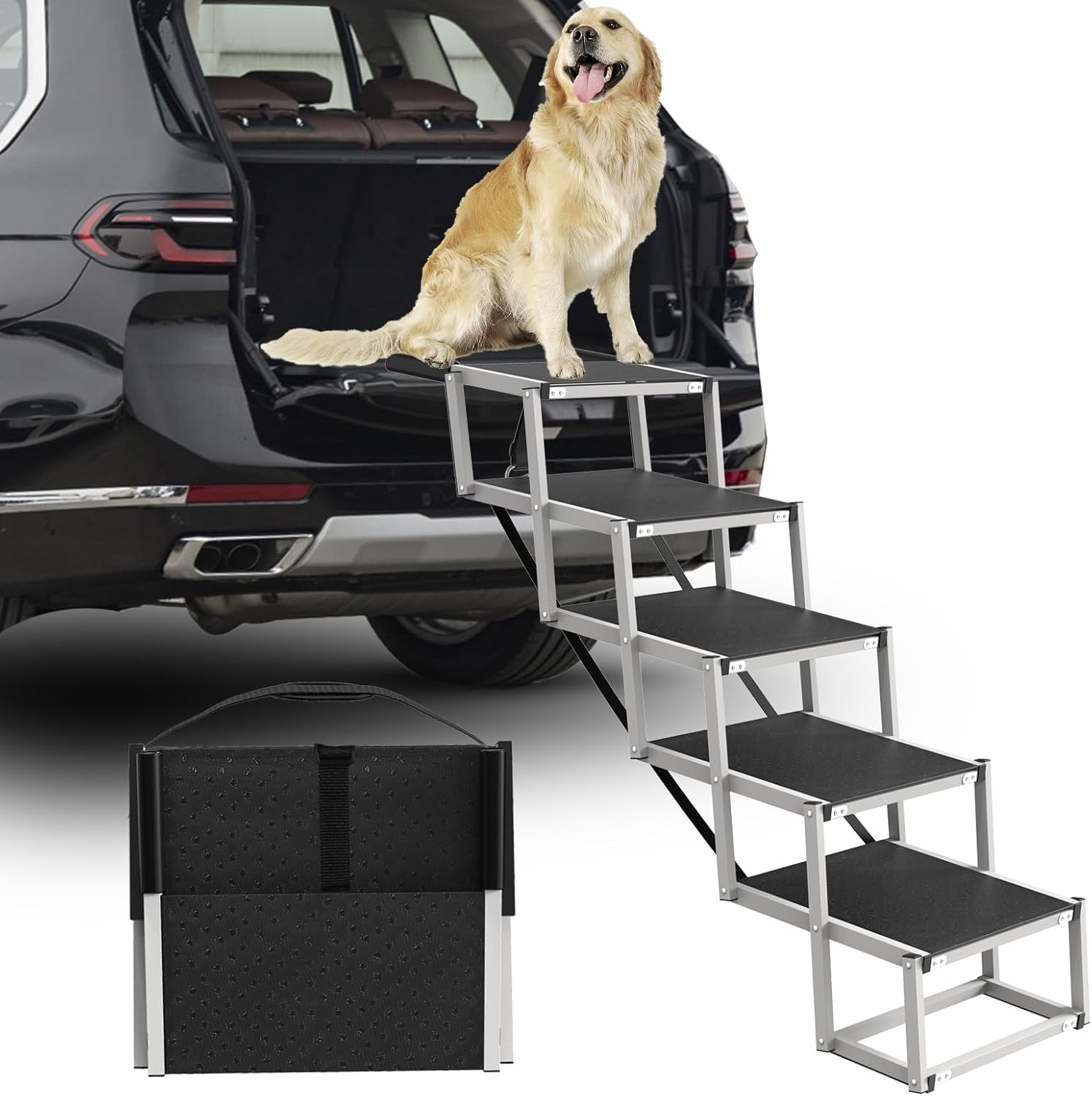 Dog Stairs for Large Dogs - 5 Step Wide 16in High Ramp