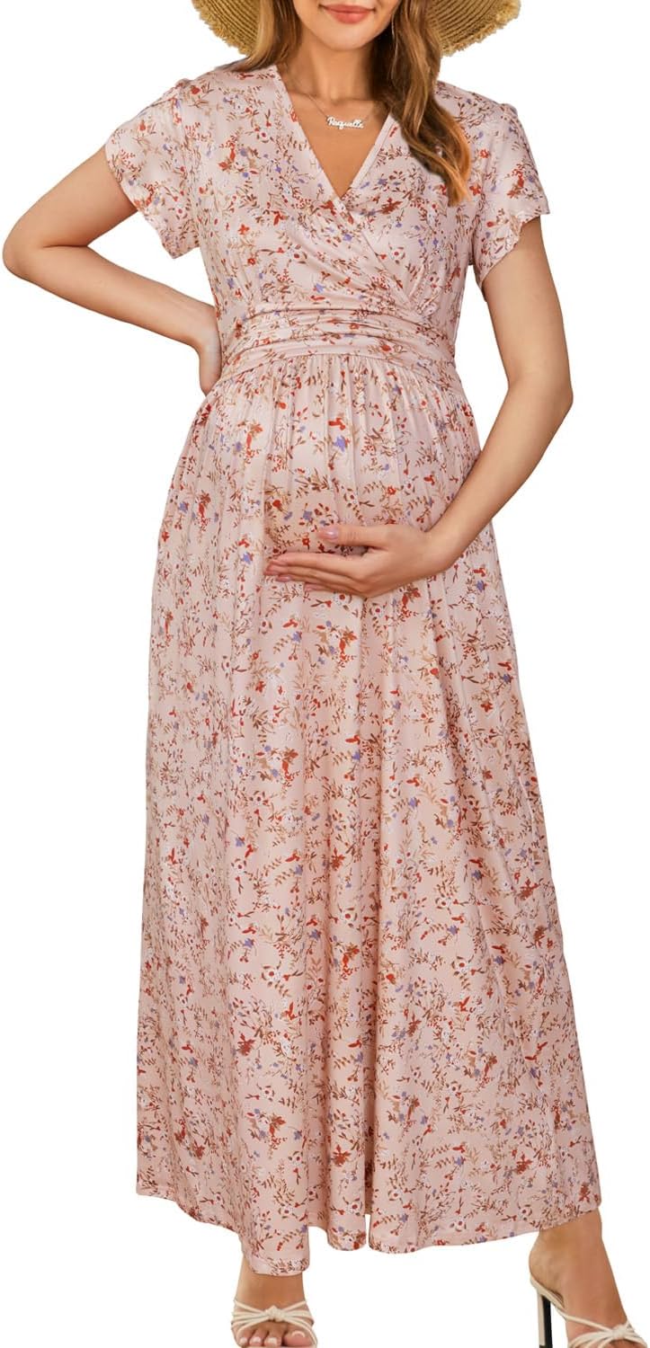 OUGES Maternity Maxi Dress for Baby Shower and Photoshoot