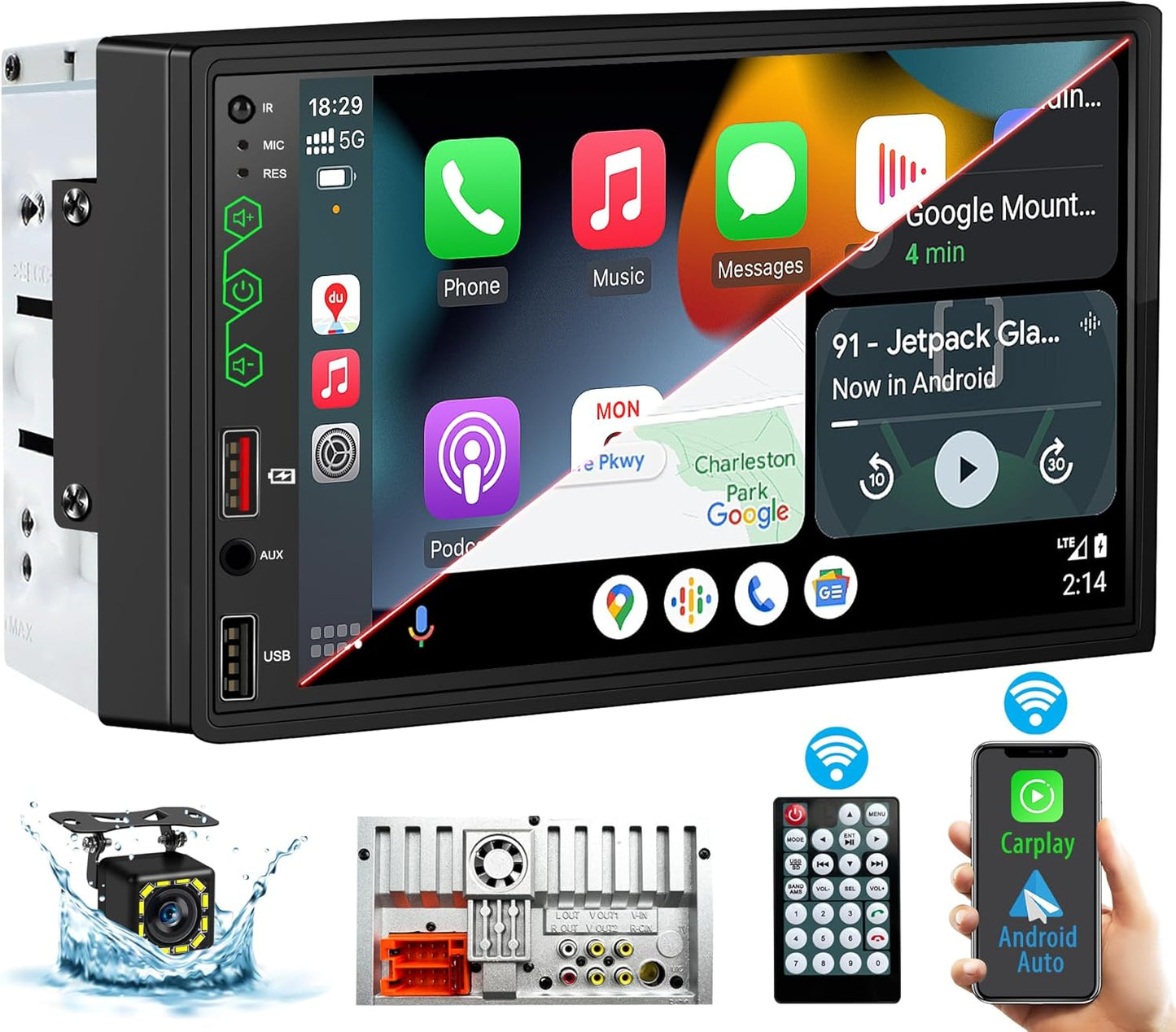 7ft' Wireless Double Din Car Stereo with Enhanced DSP Sound