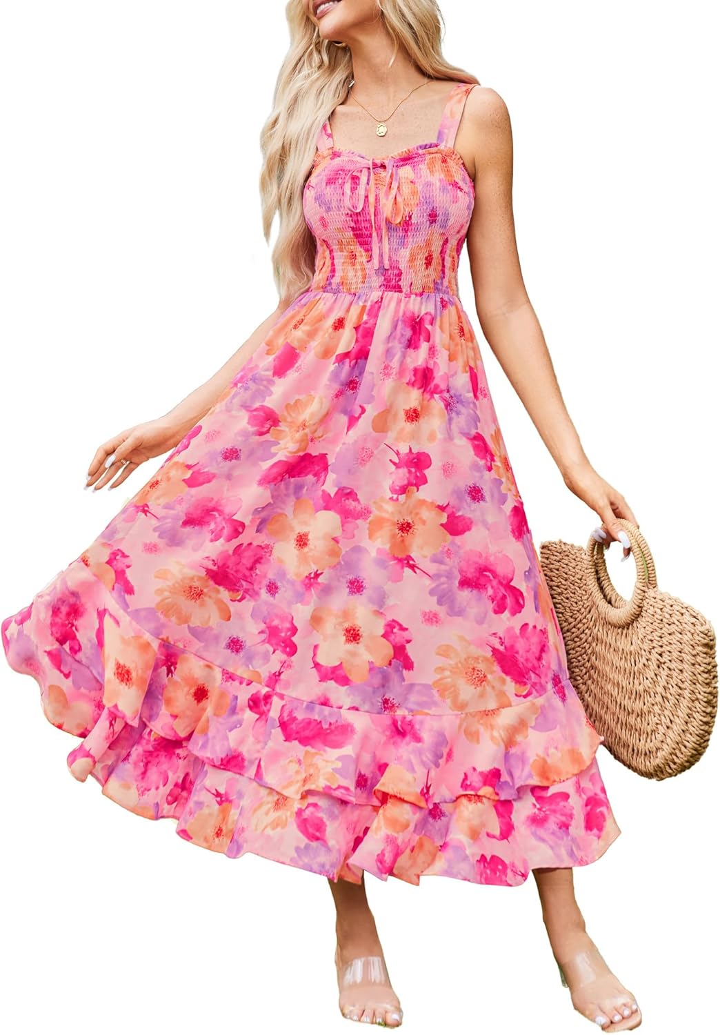 Floral Boho Maxi Dress for Women - Summer Swing Sundress