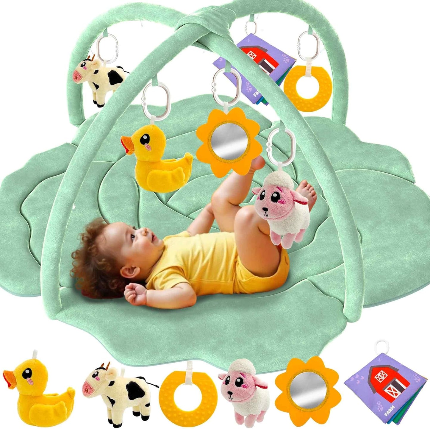 Cabbage-Shaped Baby Play Gym XL with 6 Sensory Toys for Infants