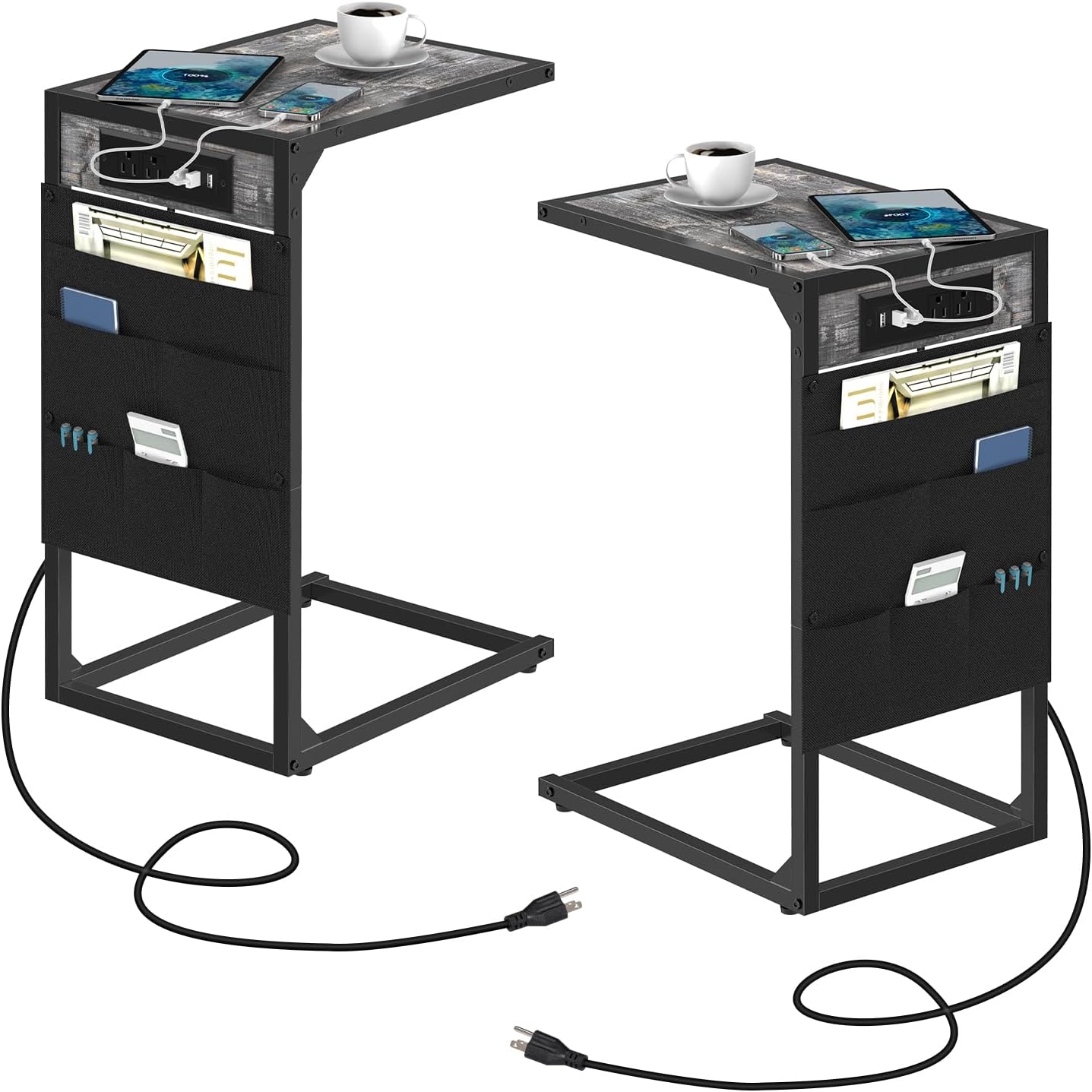 CADUKE Set of 2 C-Shaped End Tables with Charging Station - Stylish & Space-Saving