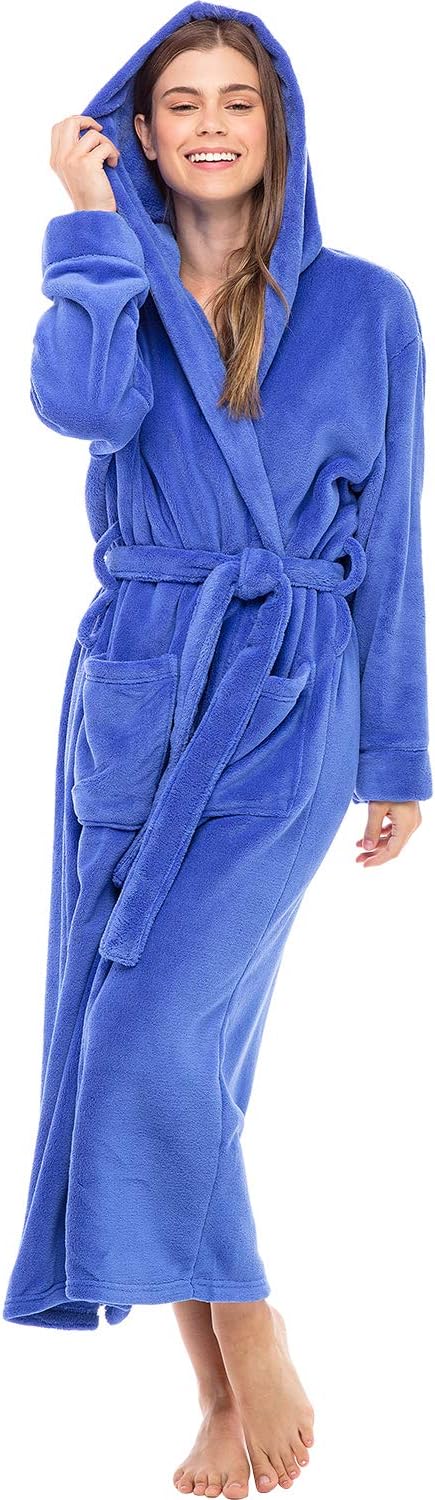 Plush Fleece Robe for Women - Long Hooded Bathrobe Comfort