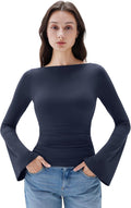 Women Crew Neck Bell Sleeve Top - Slim Fit Double Lined Tee