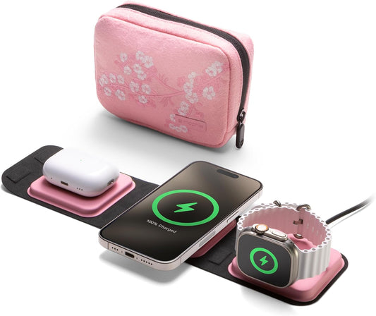 Portable Wireless Charger for Apple Devices - Cherry Blossom Pink