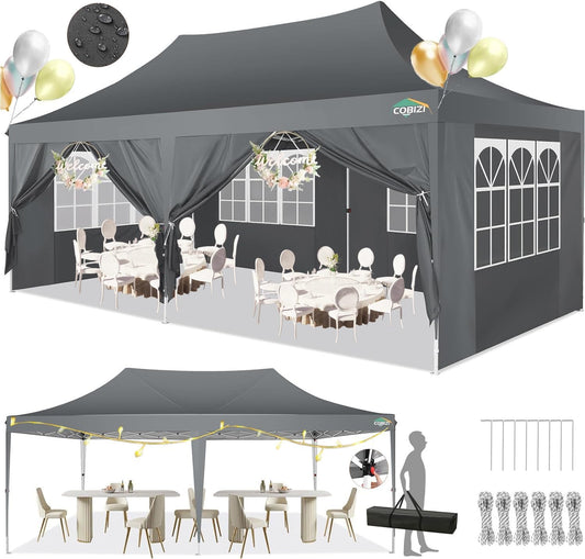 10x20 Pop Up Canopy + 6 Sidewalls - Waterproof & UV-Resistant