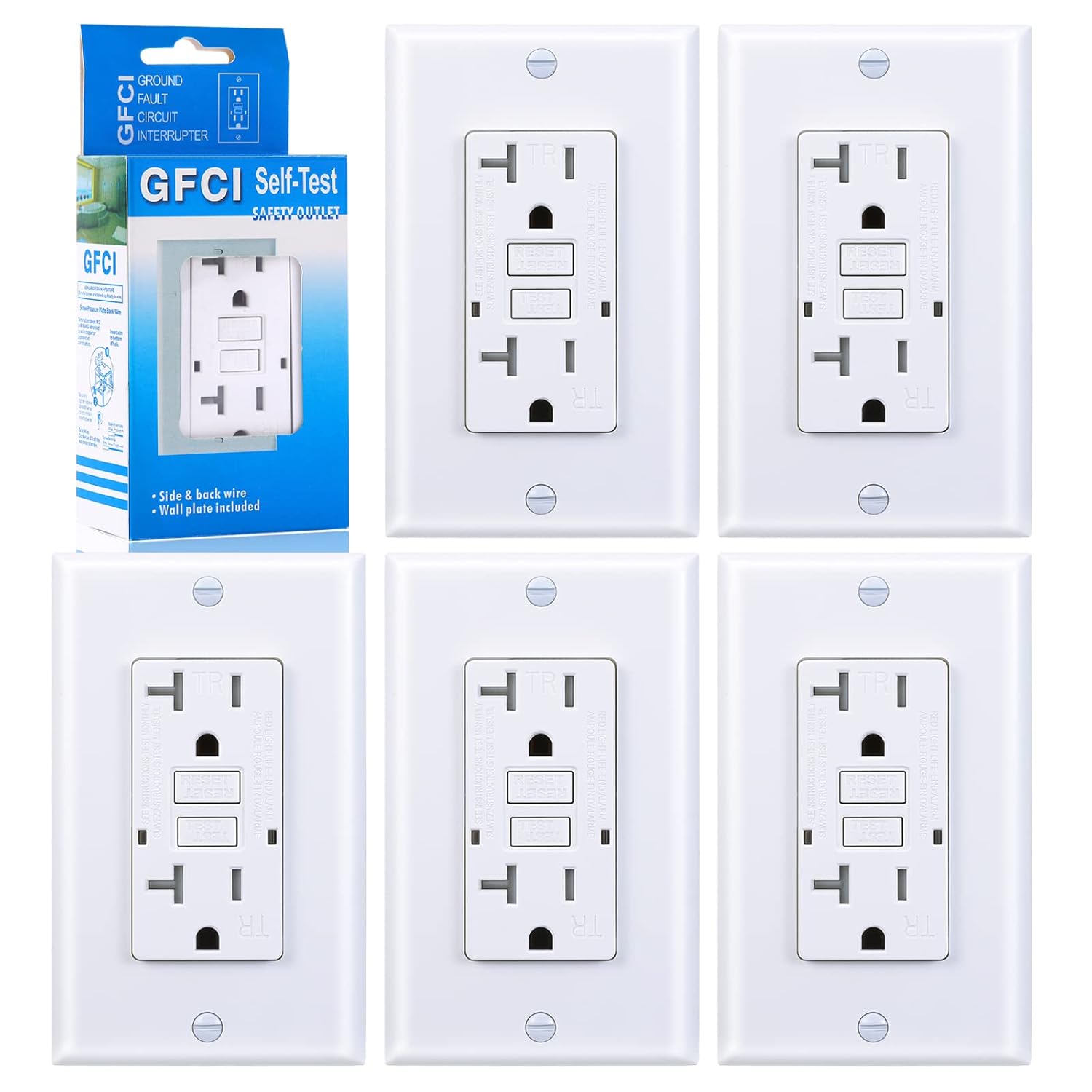 3GRACE 20 Amp GFCI Outlet with LED Indicator - 5 Pack