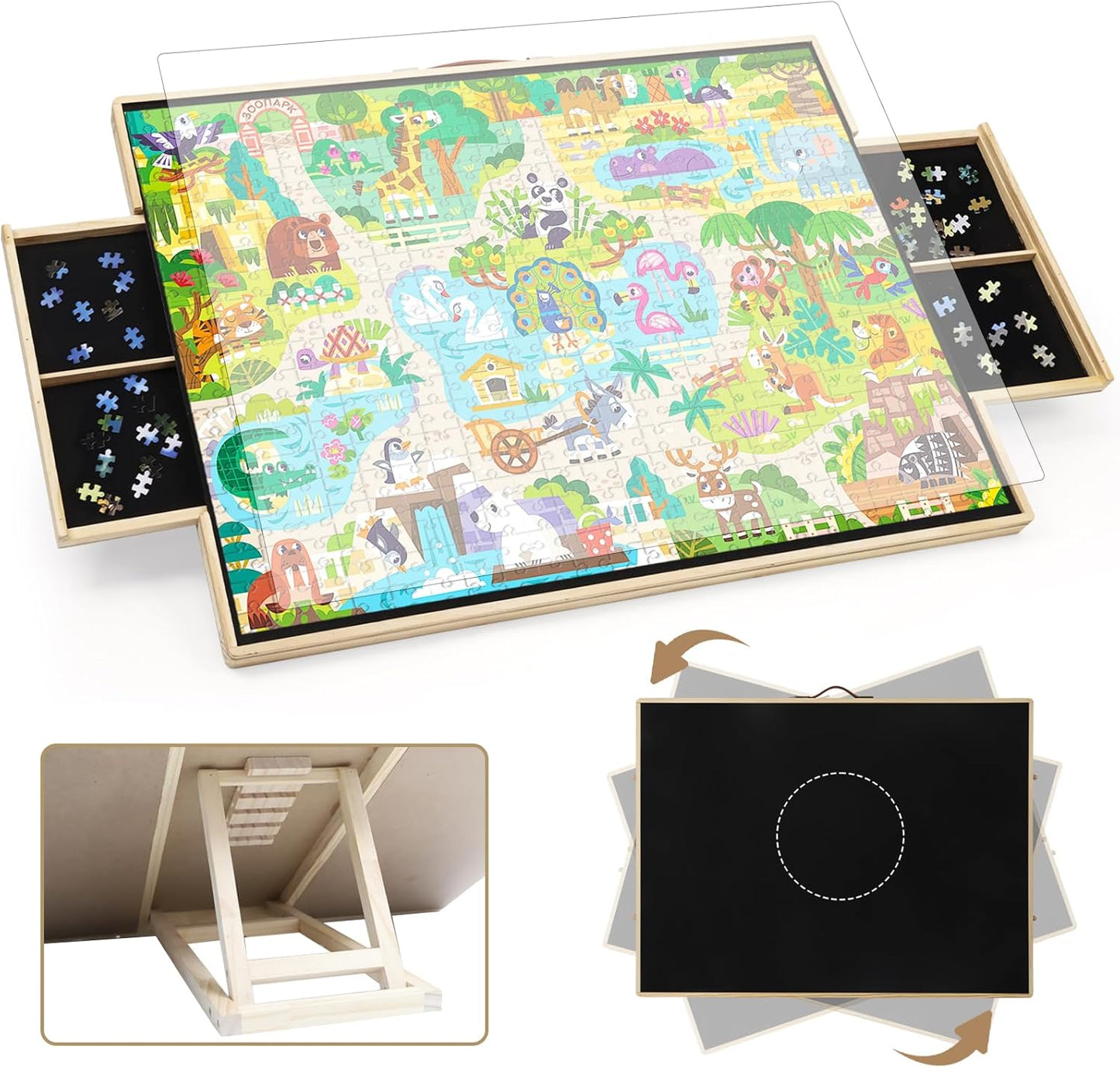 2-in-1 Tilting & Rotating Puzzle Board for 1500 Pieces Fun
