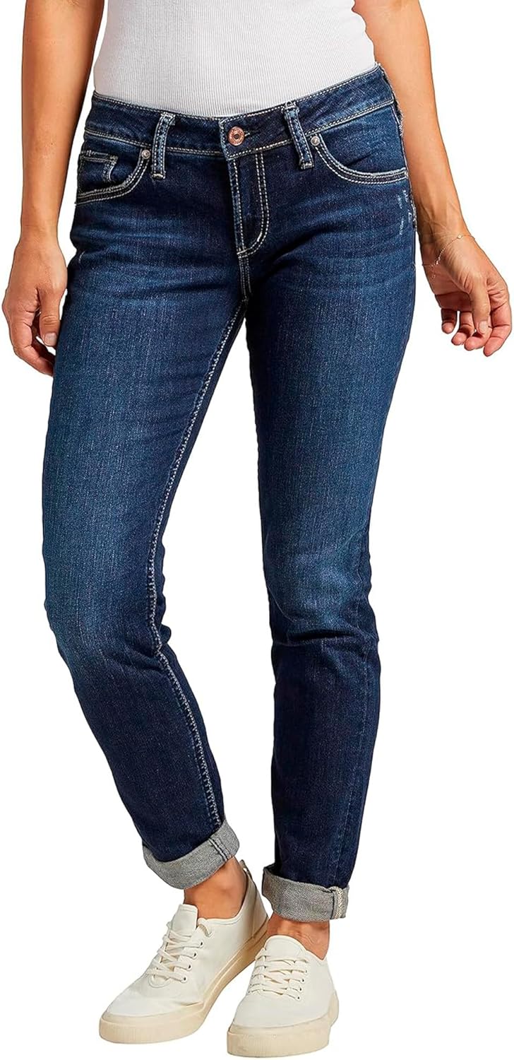 Womens Boyfriend Mid Rise Slim Leg Jeans for Casual Style