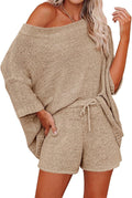 Ermonn Womens 2 Piece Off Shoulder Sweater Set - Casual Lounge Pajama
