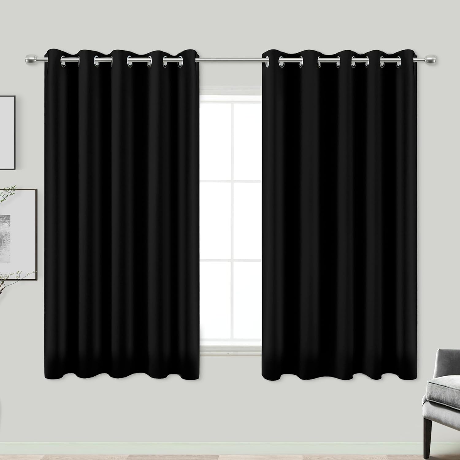 KOUFALL 72x54 Inch Black Room Darkening Grommet Curtains Set