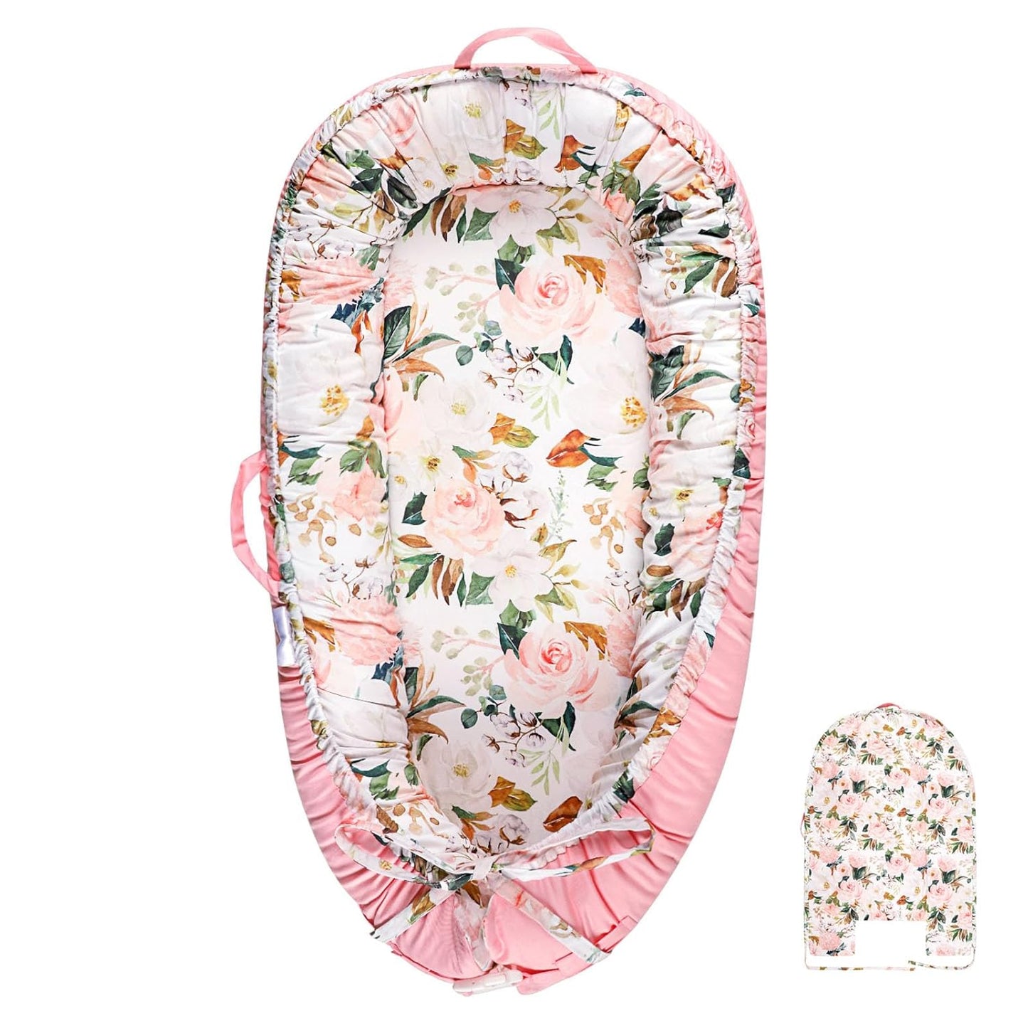 DILIMI Cotton Baby Lounger Cover, Soft & Reversible, Pink Floral Design