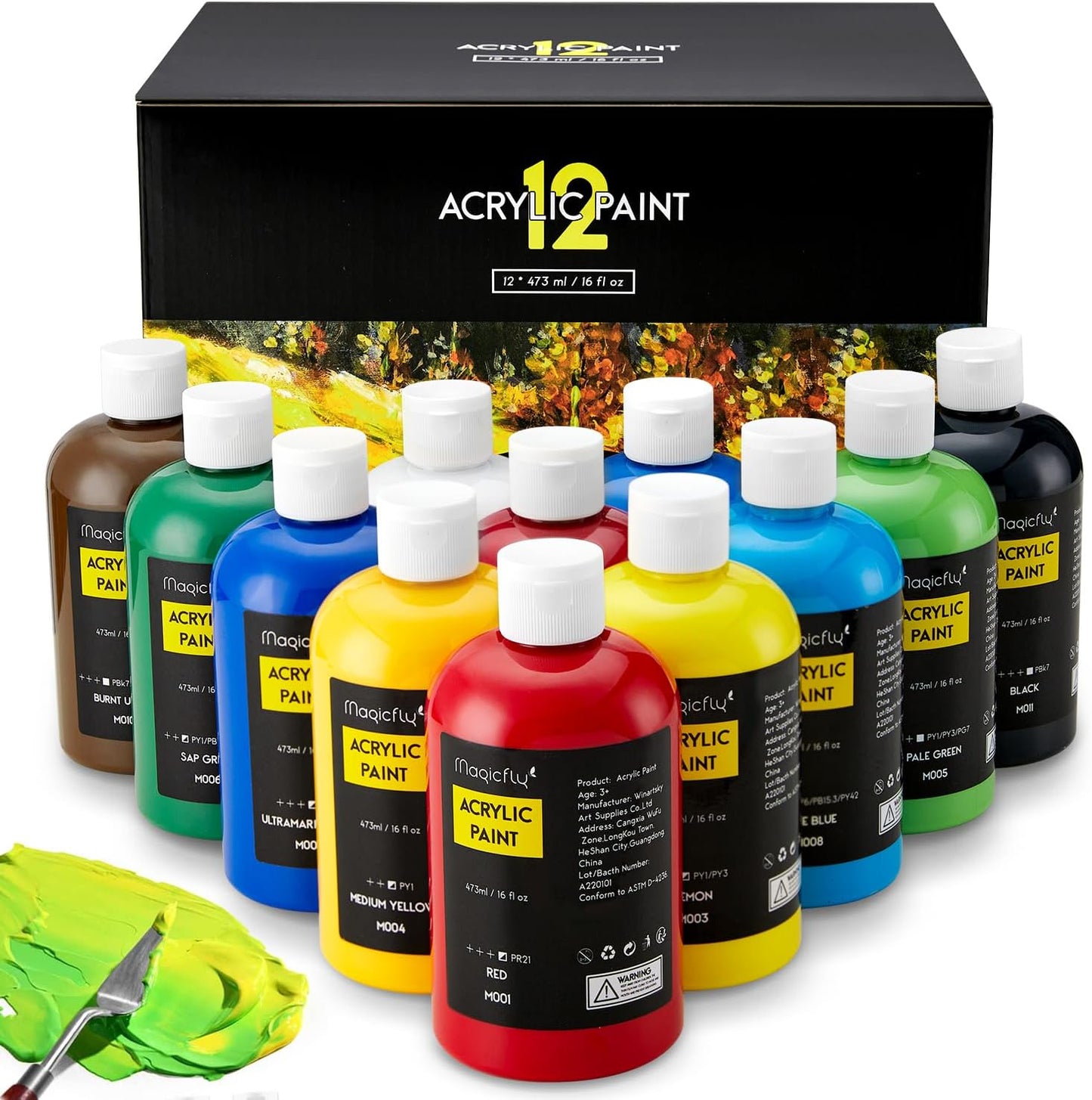Magicfly Acrylic Paint Set with 12 Vibrant Colors for Artists