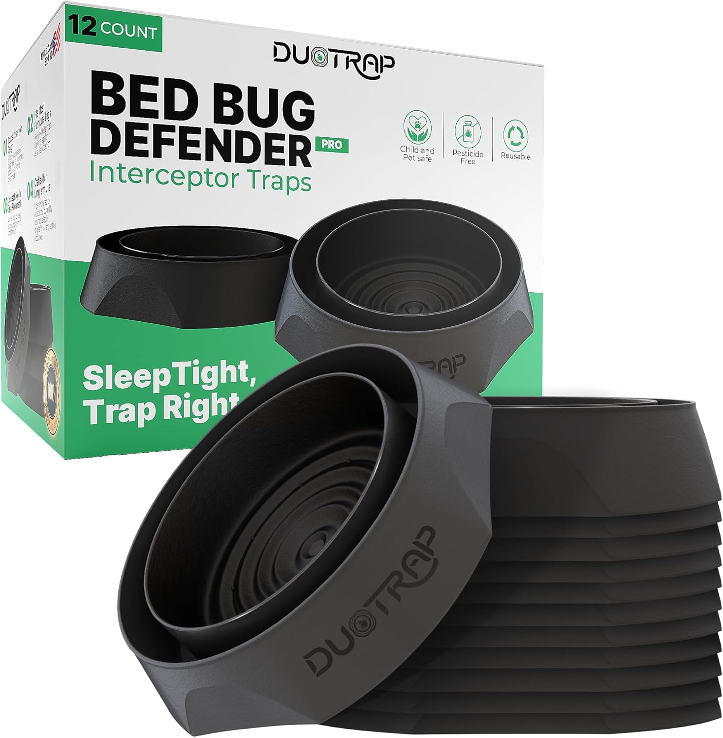 Bed Bug Interceptors 12 Pack - Effective Bed Bug Traps for Legs