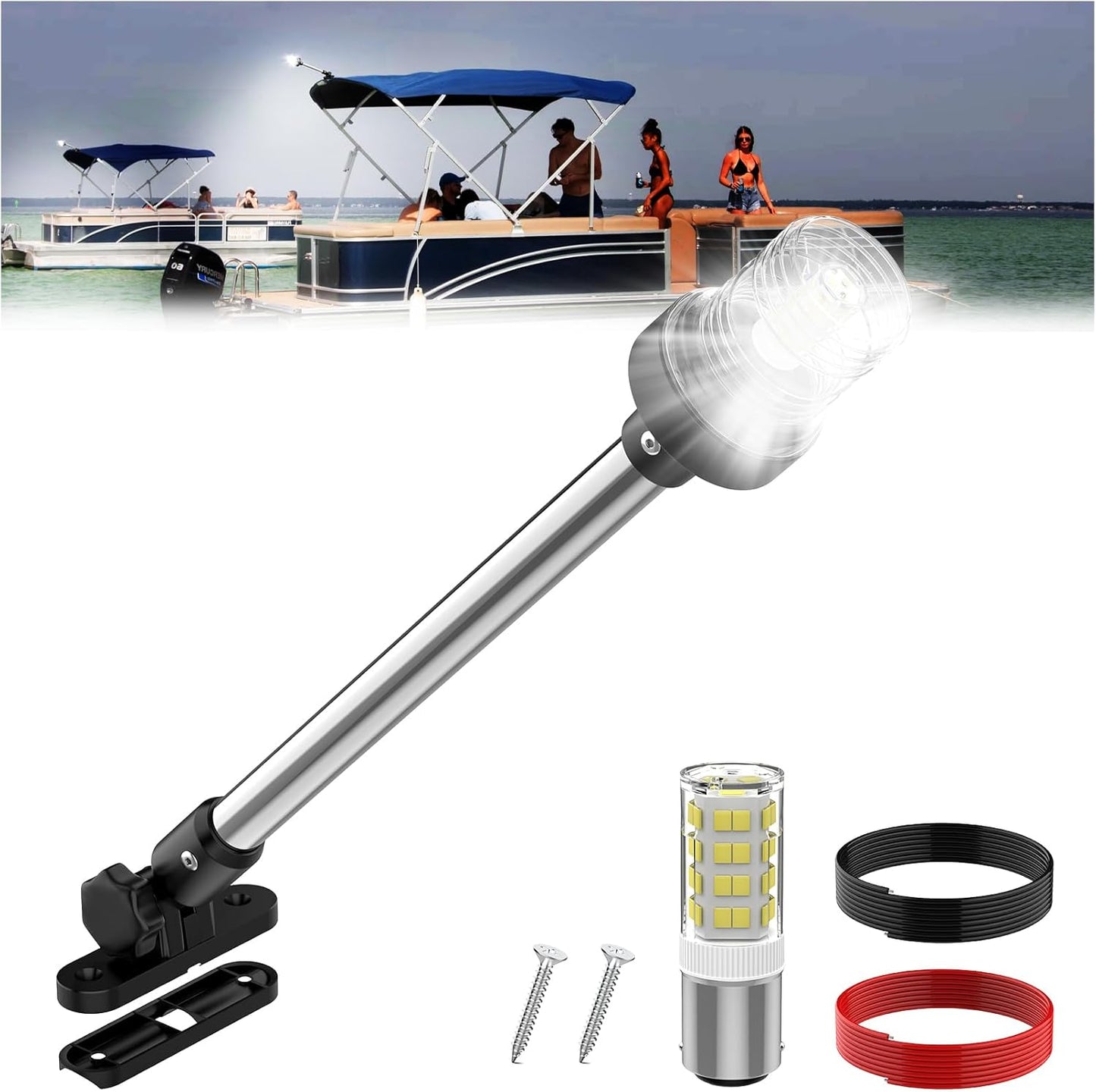 18-Inch Bimini Top Stern Light for Pontoon Boat Navigation