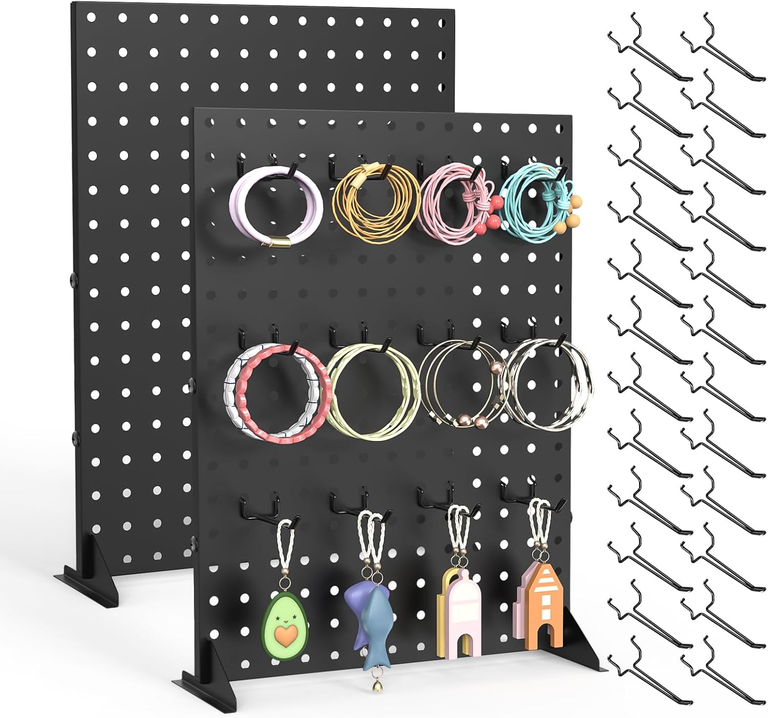 2 Pcs Metal Pegboard Display Stand with 24 Hooks for Retail