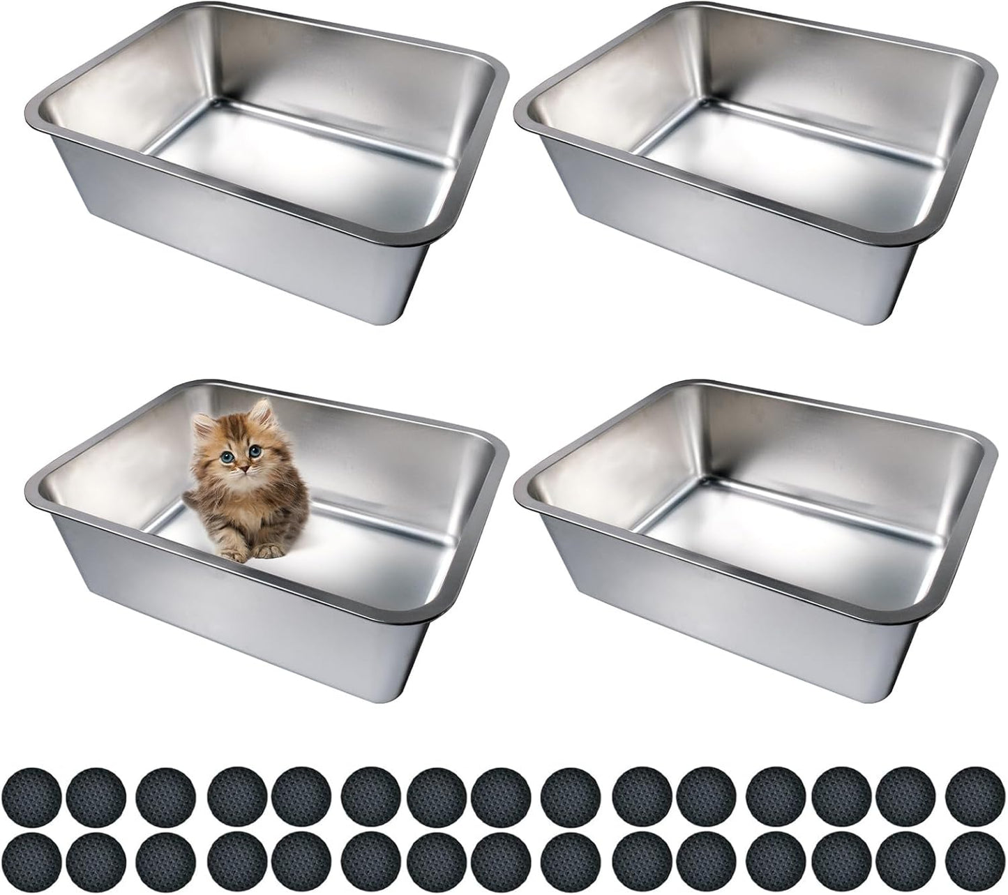 Large Stainless Steel Litter Box Set for Cats and Small Pets