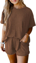 SHEWIN Two Piece Ribbed Short Sleeve Top and High Waisted Shorts