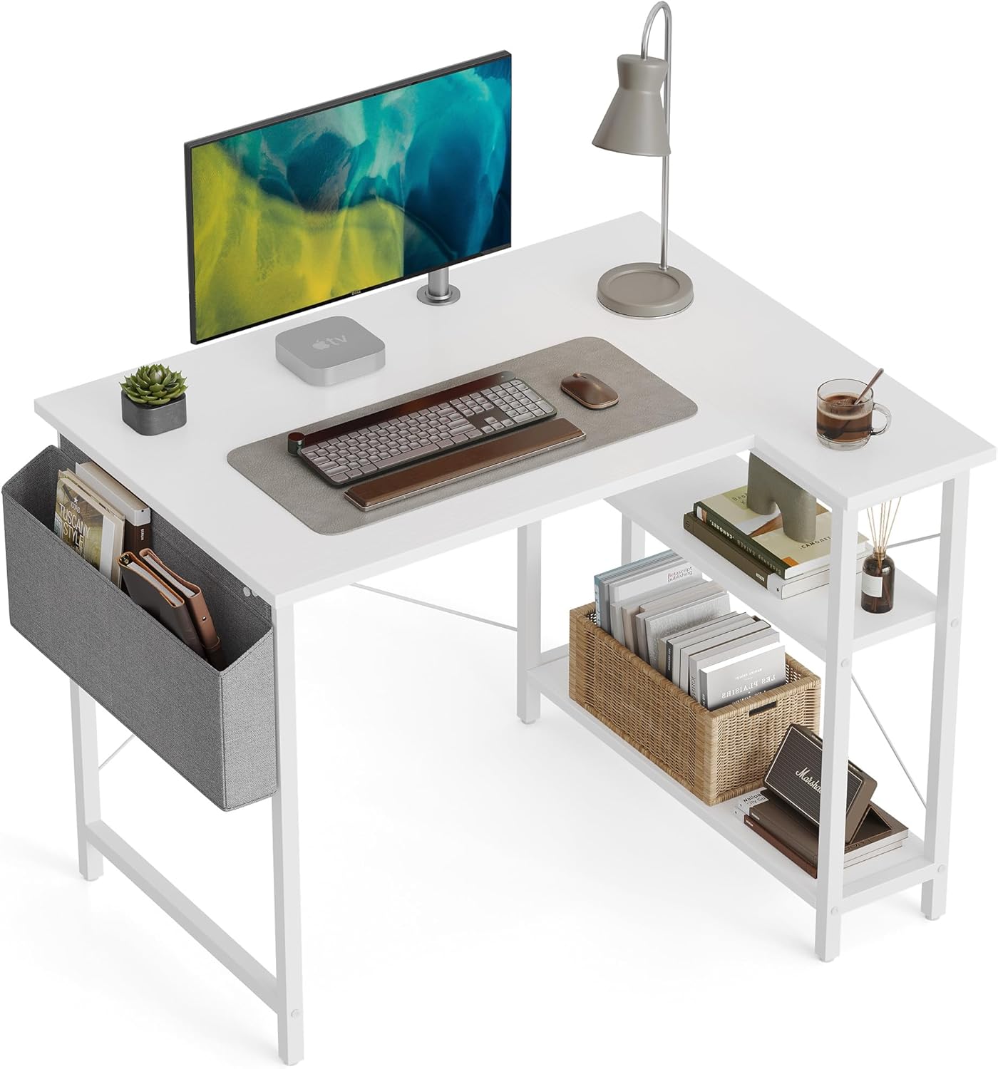 CubiCubi L Shaped Desk with Reversible Storage for Home Office