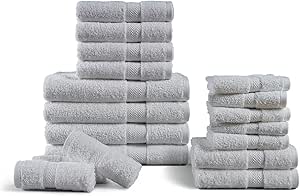 100% Combed Cotton 18-Piece White Bath Towels Set for Luxury