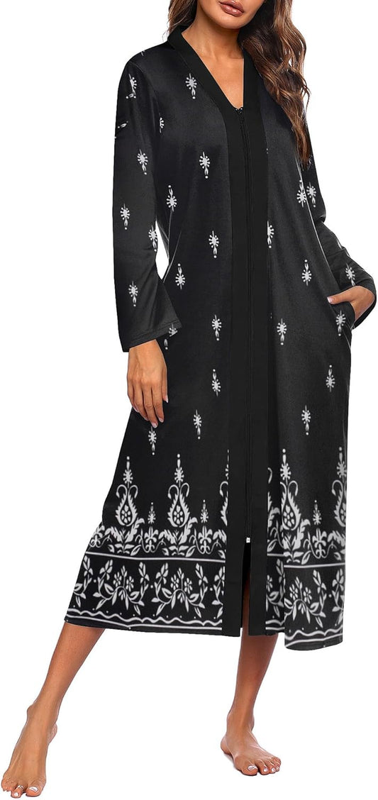 Ekouaer Women Zipper Robe: Lightweight Long Sleeve Housecoat