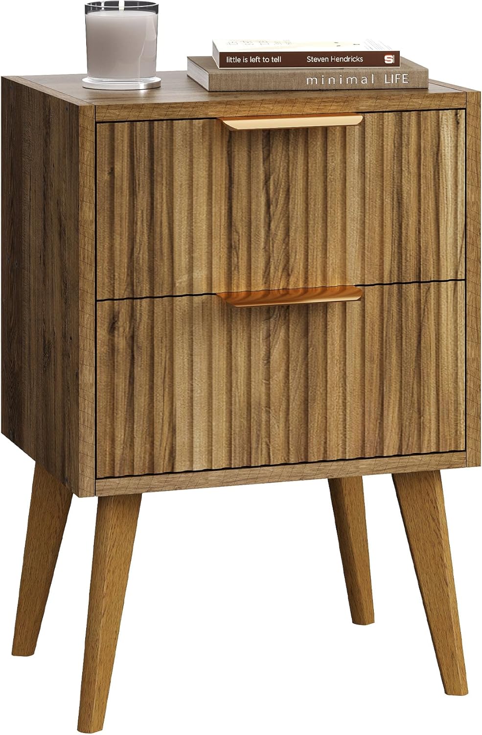 Fluted Nightstand with 2 Drawers for Modern Bedroom Decor