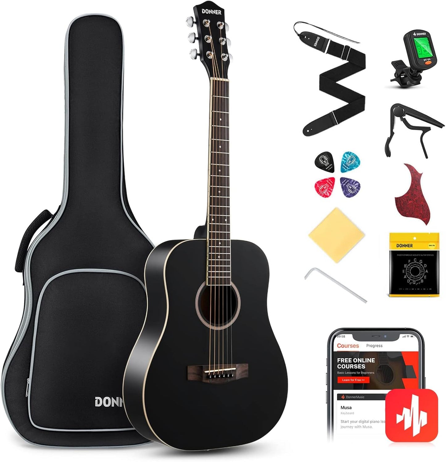 Donner 36'' Acoustic Guitar Bundle: Perfect for Beginners!