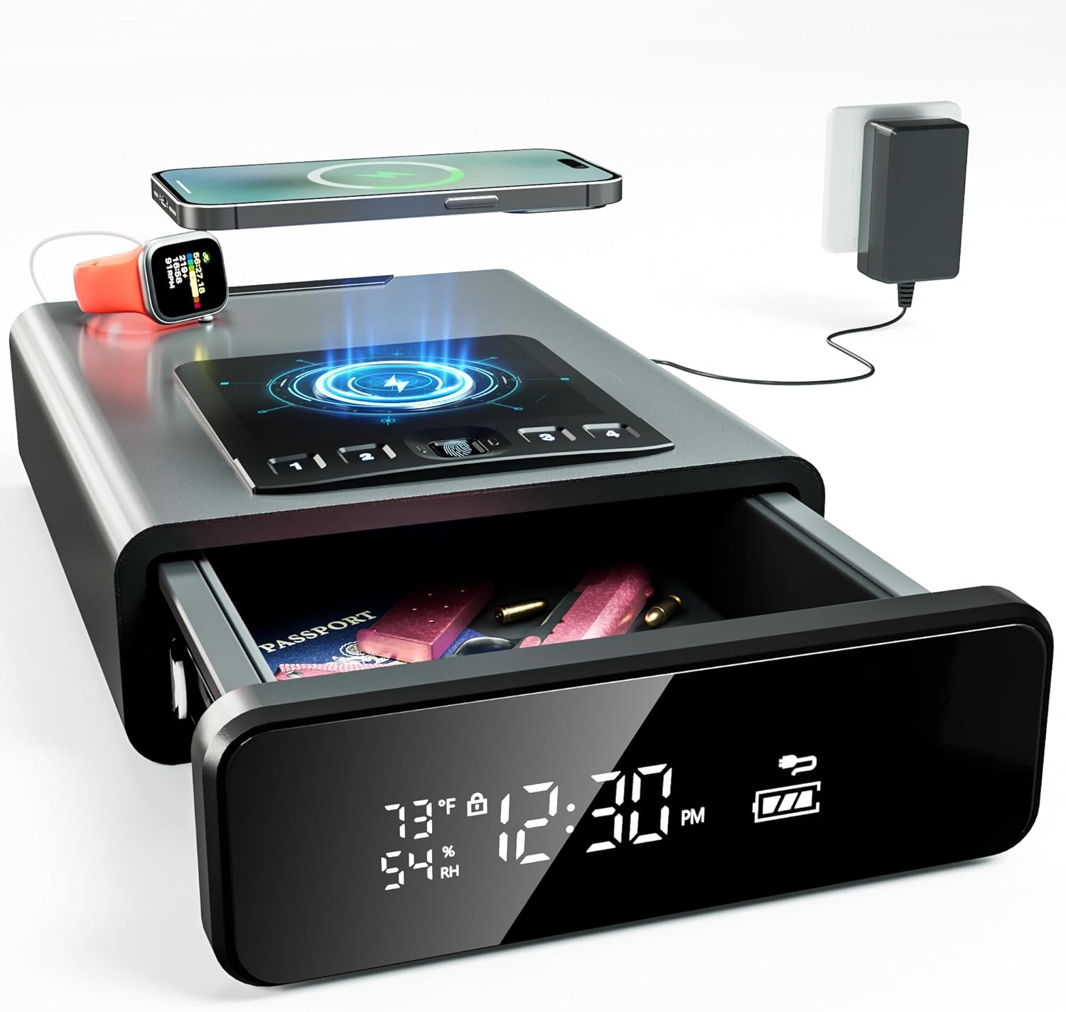 Mboko Biometric Gun Safe with Wireless Charging and LED Display