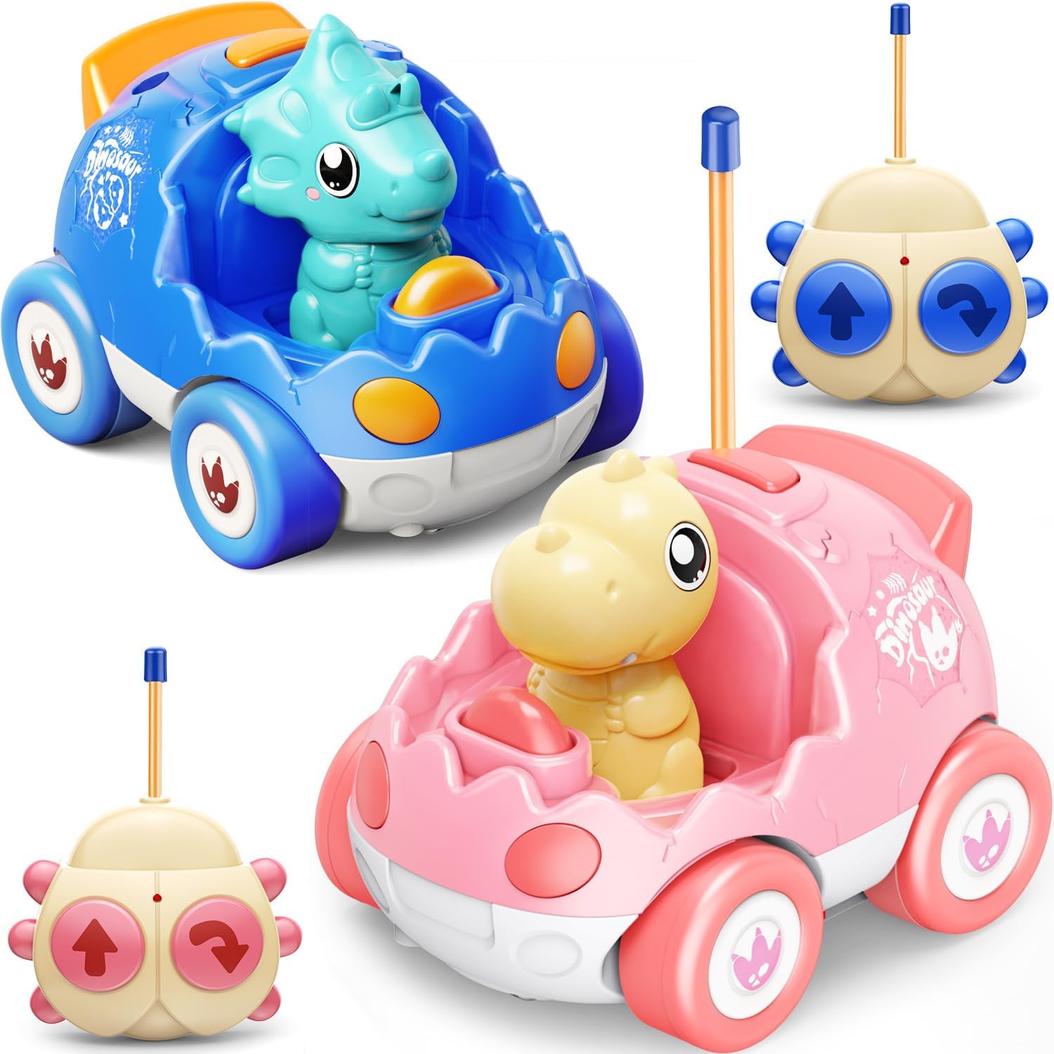 RC Dinosaur Car Toys for 2-4 Years, Music, 2-Pack, Kidz do