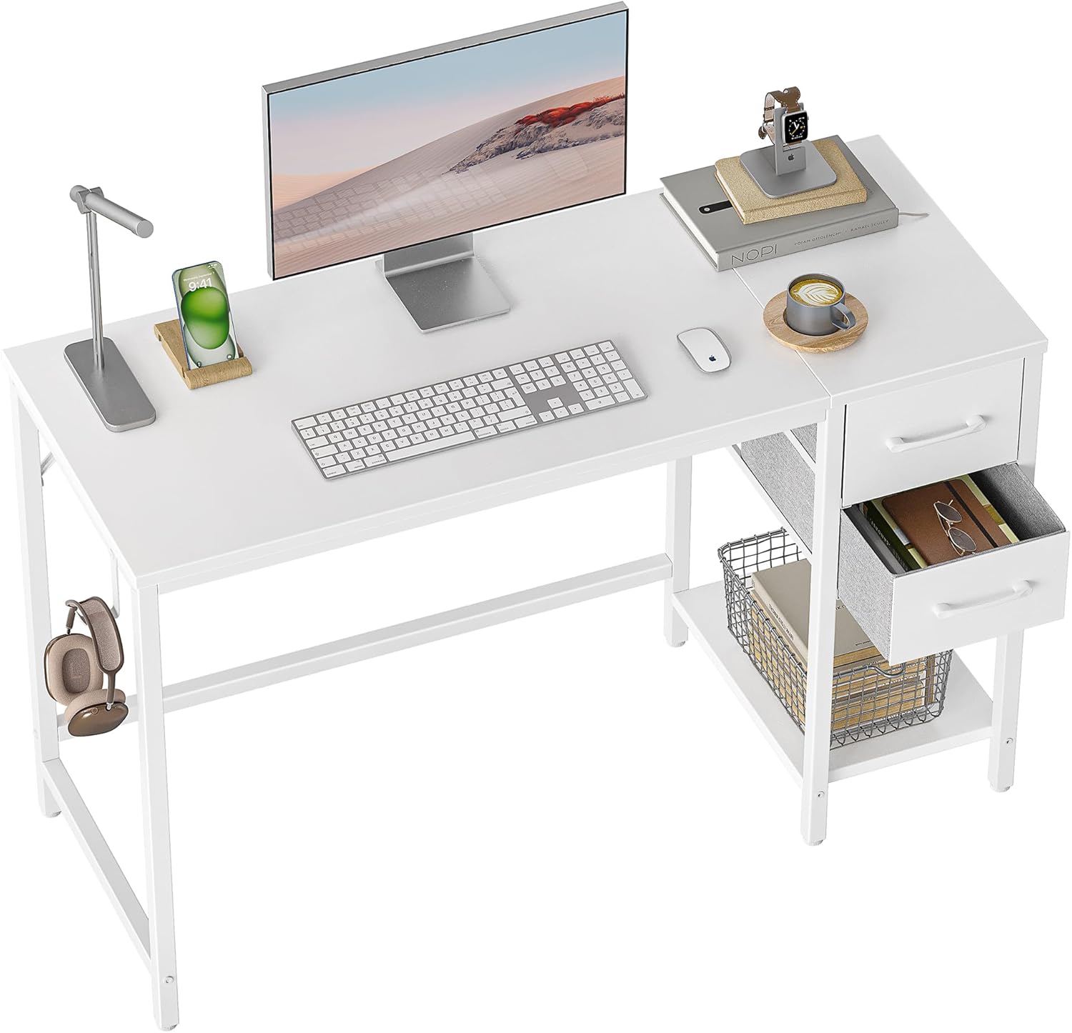 White 40-Inch Desk with 2 Drawers
