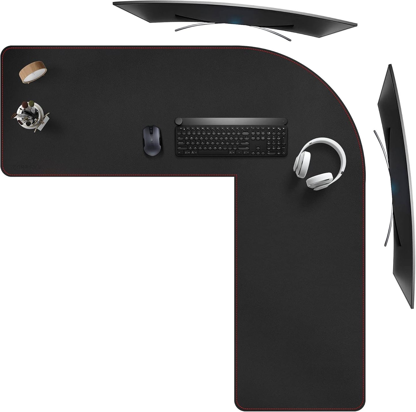 Large L-Shaped Gaming Desk Mat for Home Office Use - Black