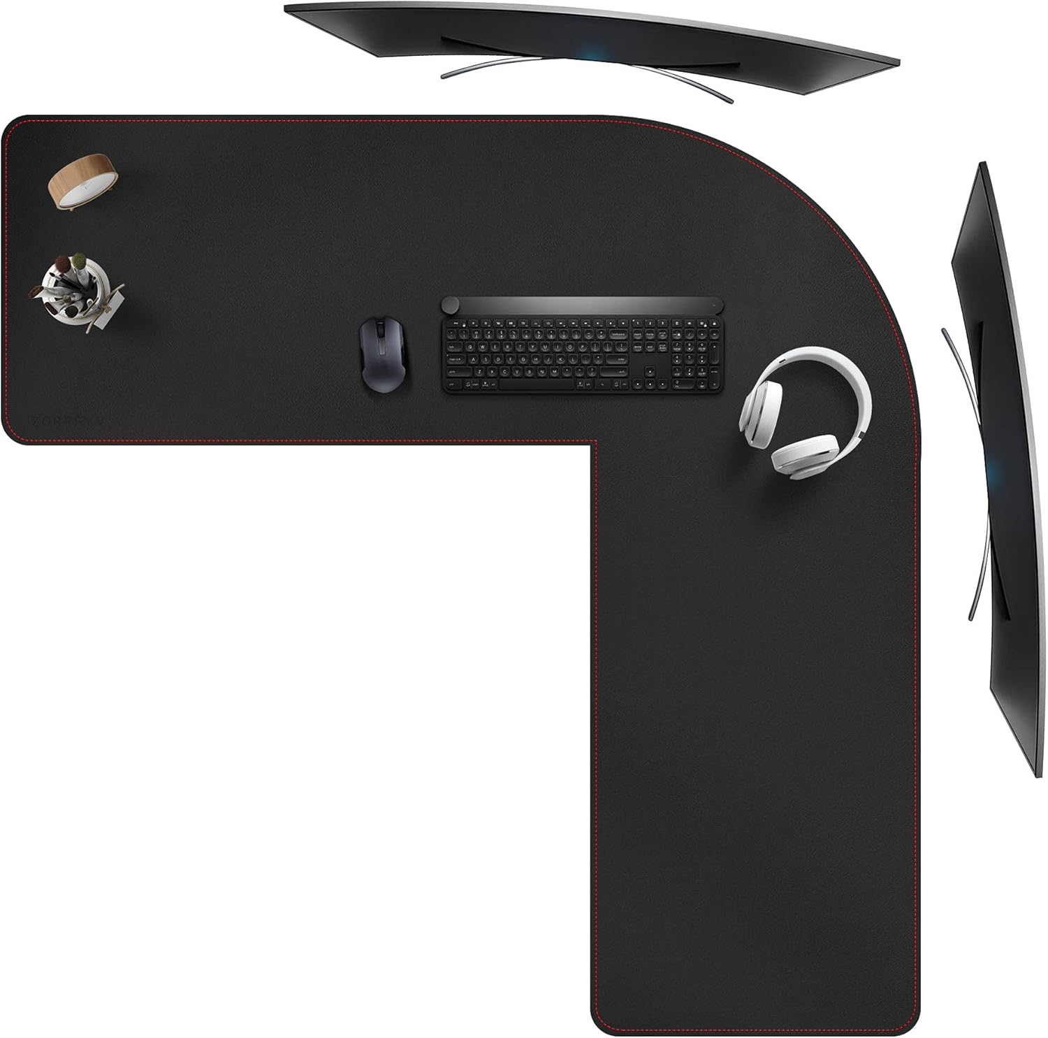 Large L-Shaped Gaming Desk Mat for Home Office Use - Black