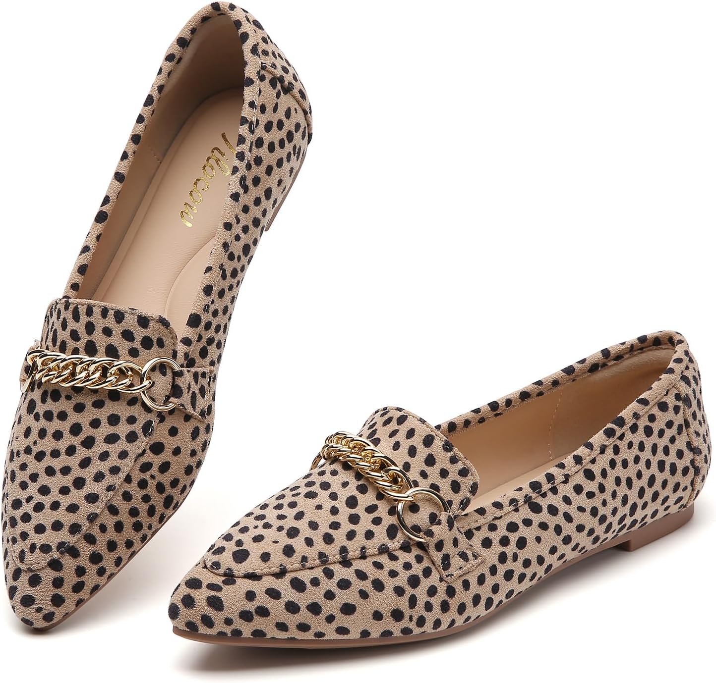 Tilocow Metal Chain Loafers for Women Stylish Pointed Toe Flats