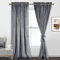 JIUZHEN Grey Velvet Curtains 96 in - Soft Blackout Drapes