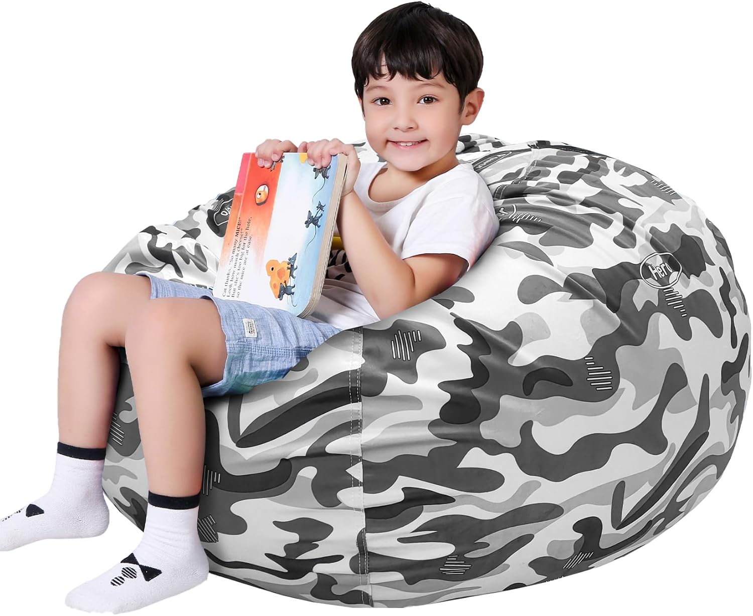 Camo Stuffed Animal Storage Bean Bag Chair Cover for Kids