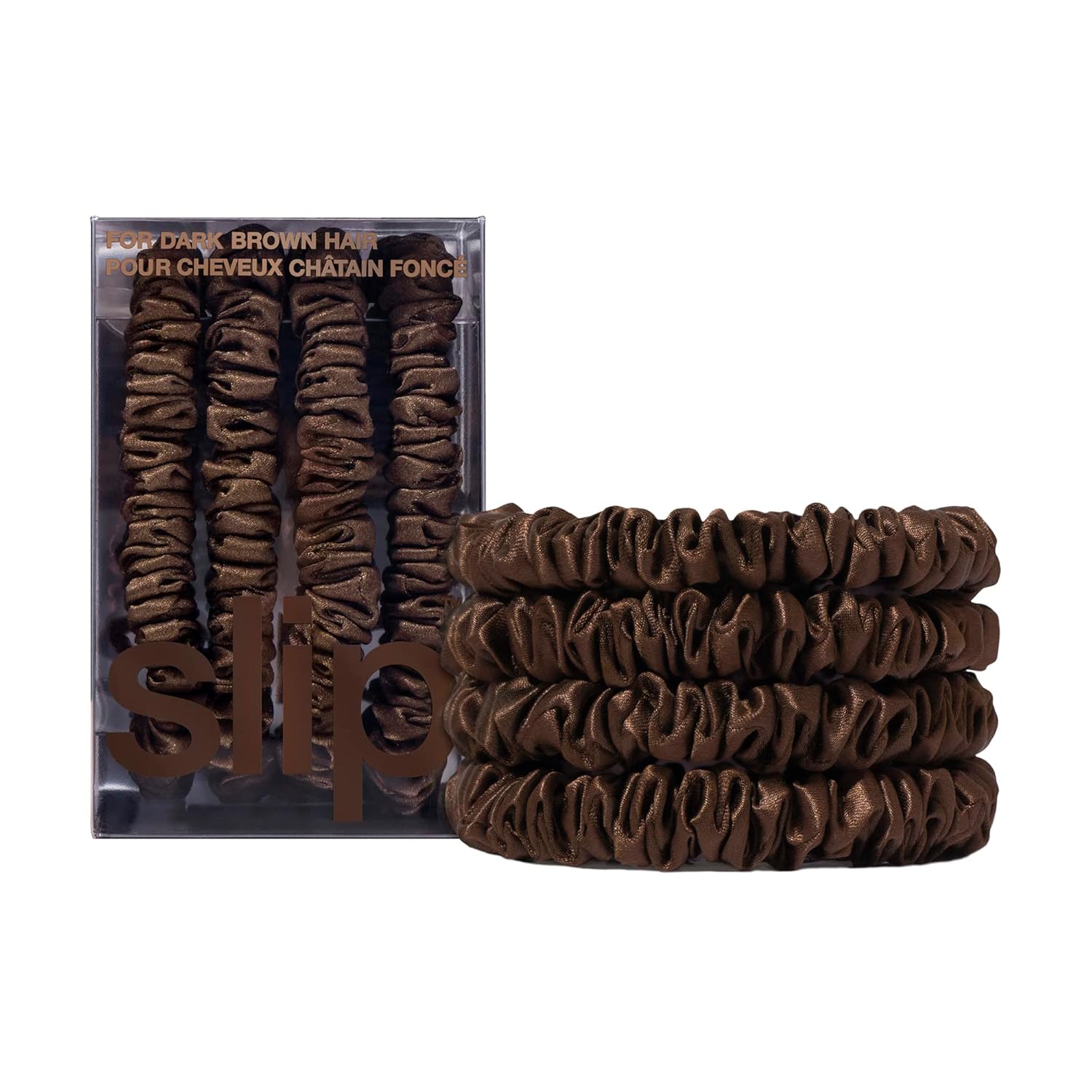 Slip Silk Skinny Scrunchies Set of 4 in Dark Brown for Hair Care