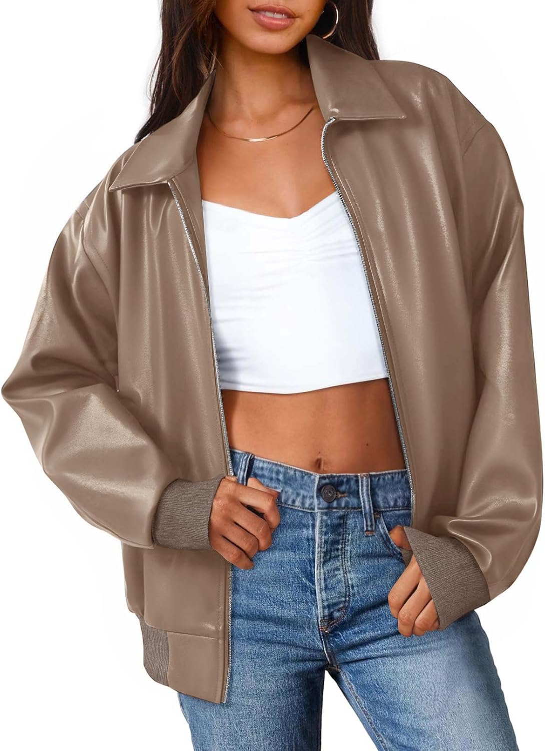 Oversized Faux Leather Jacket for Women - Trendy Fall Fashion