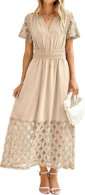 Summer Boho Maxi Dress V Neck Empire Waist - Flowy Pockets Simplee