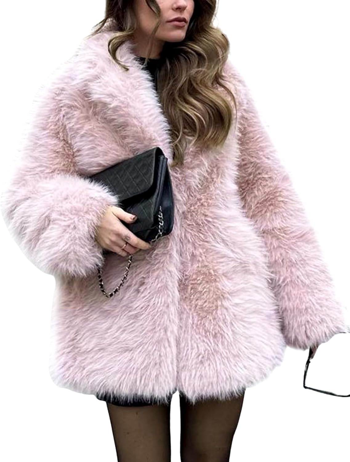Womens Faux Fur Coat Long Fluffy Shaggy Jacket for Winter