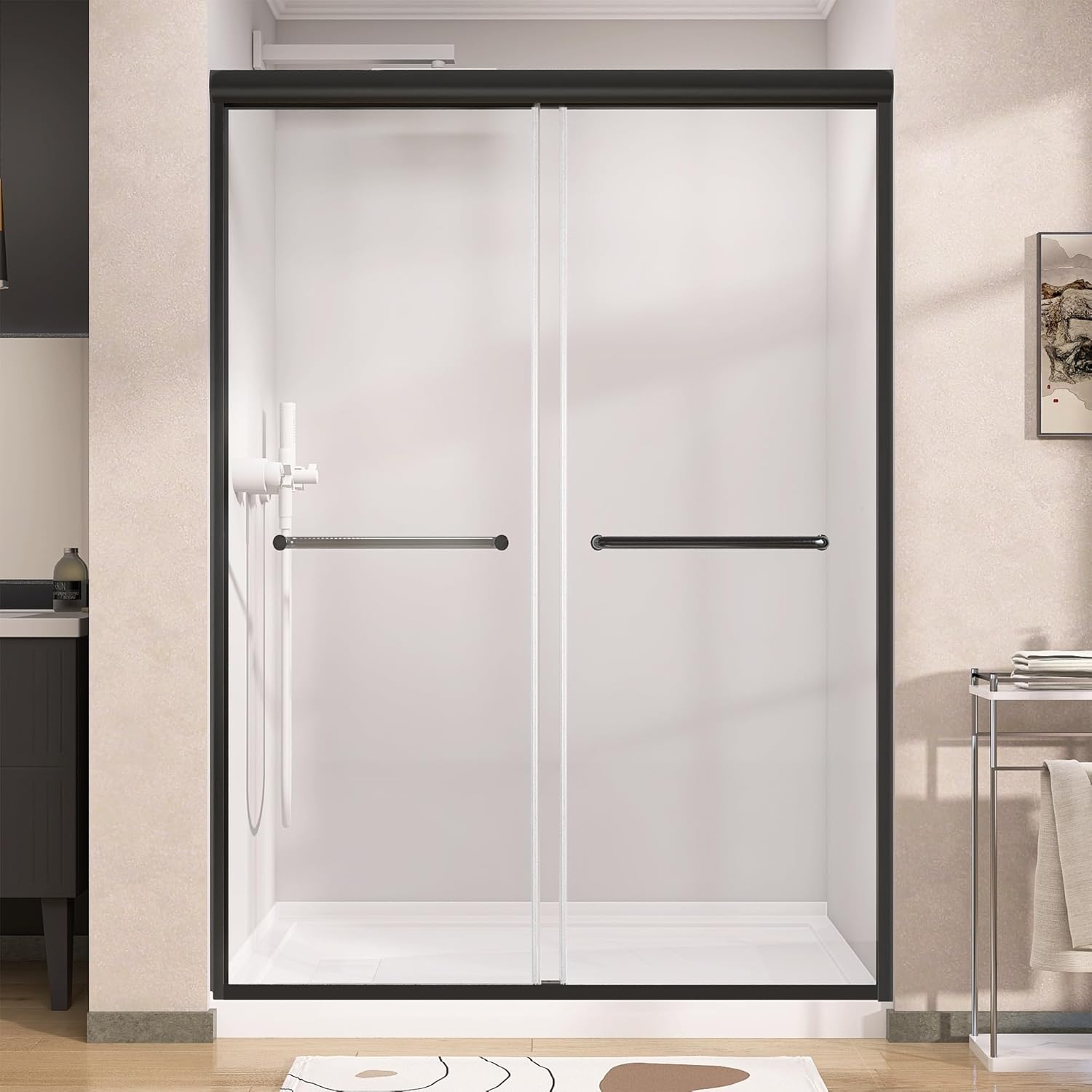 GETPRO Semi-Frameless Double Sliding Glass Shower Doors 44-48 in