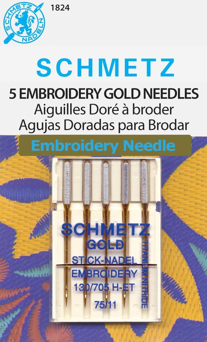 Schmetz Gold Titanium Embroidery Needles - Precision Size 11/75, Pack of 5