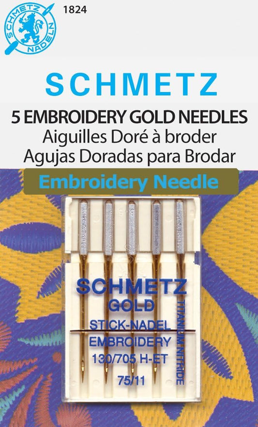 Schmetz Gold Titanium Embroidery Needles - Precision Size 11/75, Pack of 5
