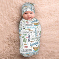 Personalized Baby Swaddle Blanket with Name - Custom Swaddle & Hat Set