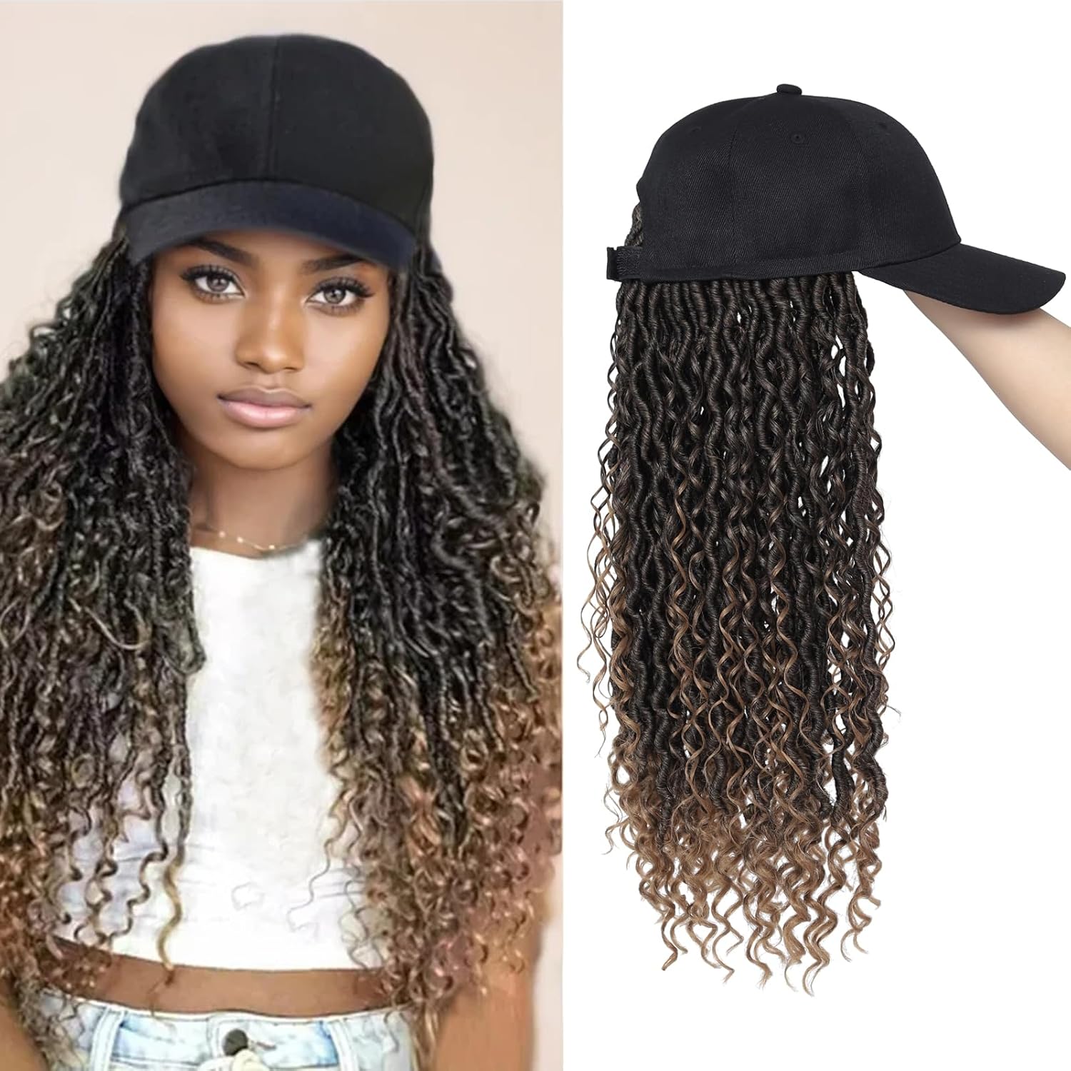 Braided Baseball Cap Wig with Ombre Light Brown Faux Locs