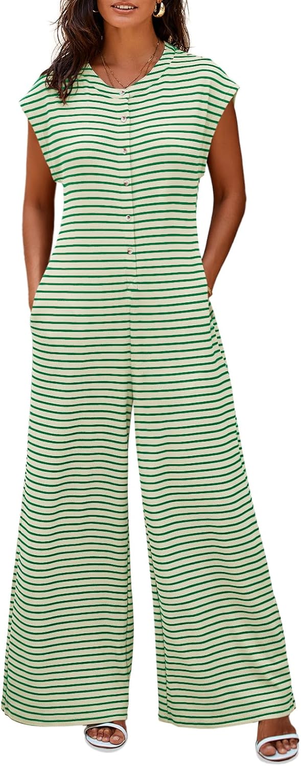 Casual Striped Jumpsuits for Women - Summer Wide Leg Romper