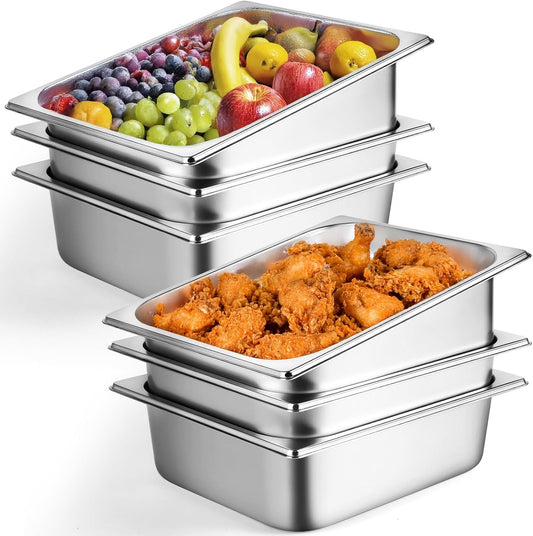 1/2 Half Size Hotel Pan Set - 6 Pack Stainless Steel Pans