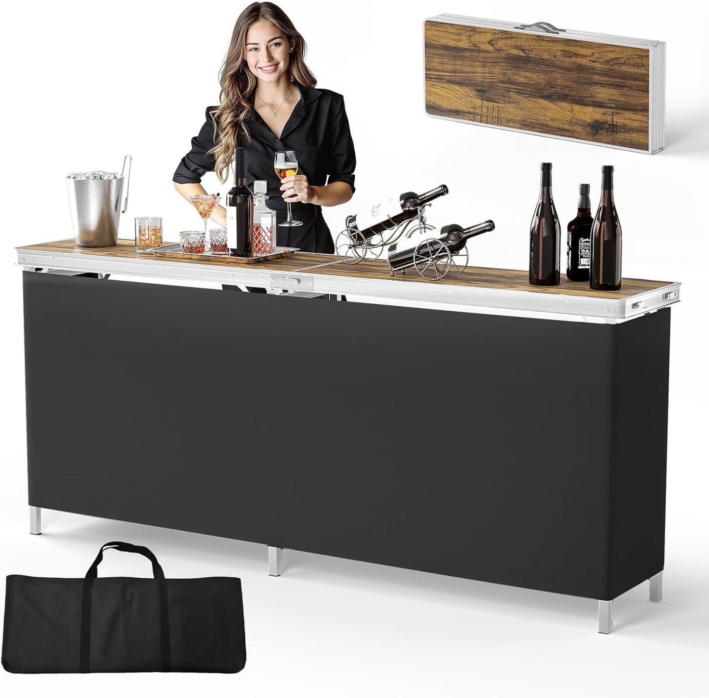 VINGLI 78 Portable Bar Table with 2-Tier Shelves for Events