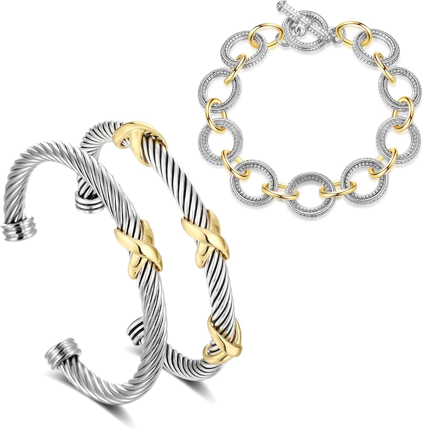 Trendy 3PCS Twisted Cable Bracelet Set for Women Jewelry